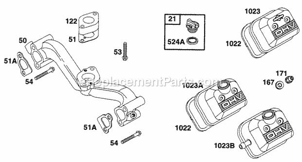 Briggs and Stratton 290442-0023-02 Engine Manifold Rocker Covers Diagram