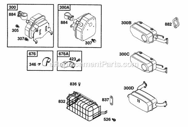 Briggs and Stratton 290442-0343-99 Engine Muffler Grps Diagram