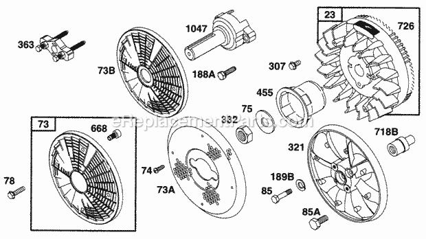 Briggs and Stratton 290442-1146-A1 Engine Flywheels Screens Fan Diagram