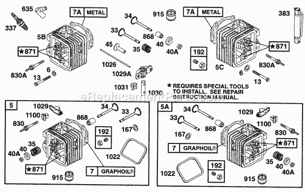 Briggs and Stratton 290446-0410-01 Engine Head Assys Diagram