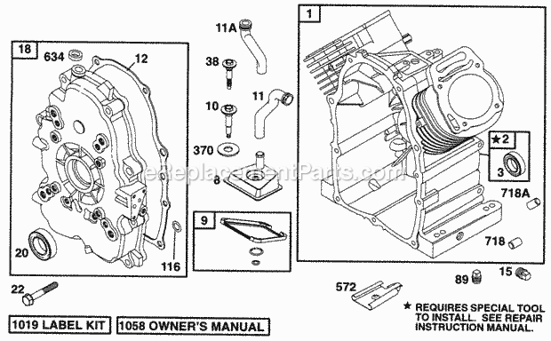 Briggs and Stratton 290446-0410-01 Engine Cylinder Crankcase Cov Diagram