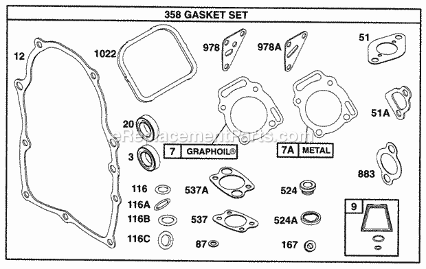Briggs and Stratton 290447-0342-01 Engine Gasket Sets Diagram