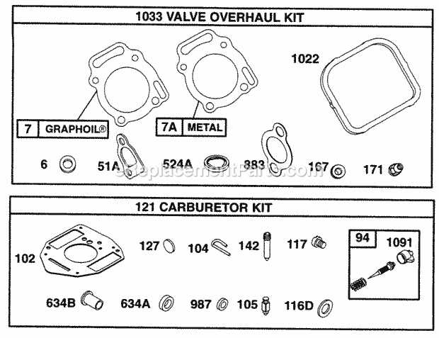Briggs and Stratton 290447-0342-01 Engine Valve Kit Carb Kits Diagram