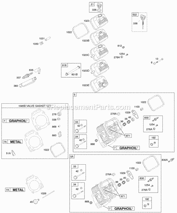 Briggs and Stratton 294440-1178-A1 Engine Cylinder Head Valve Covers Valve Gasket Set Diagram