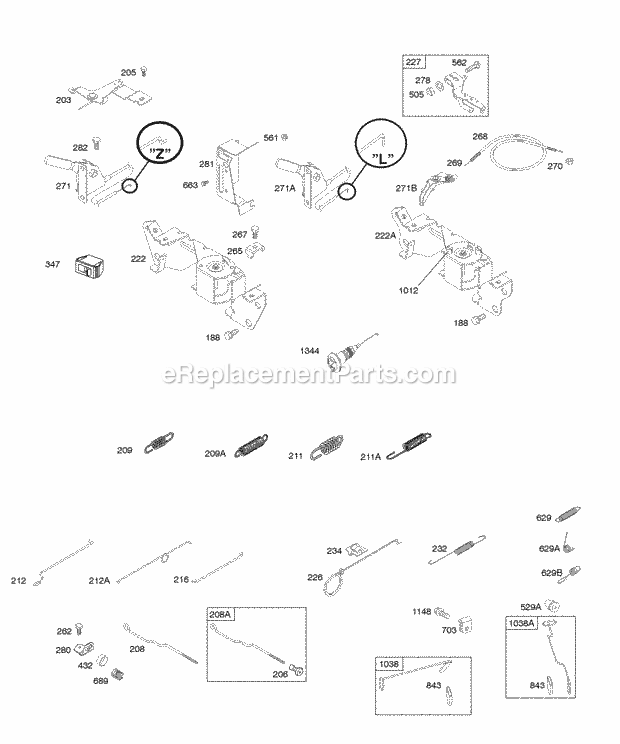 Briggs and Stratton 294442-0365-02 Engine Controls Springs Diagram