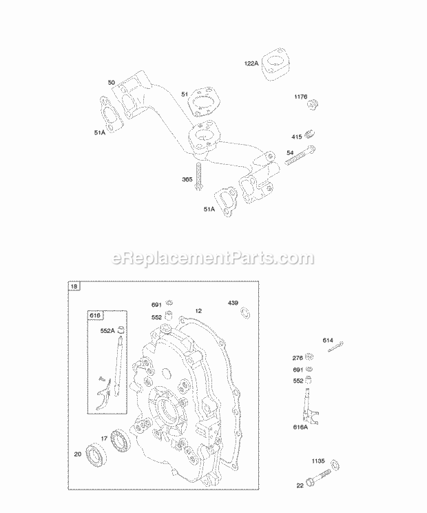 Briggs and Stratton 294446-0462-01 Engine Crankcase CoverSump Intake Manifold Diagram