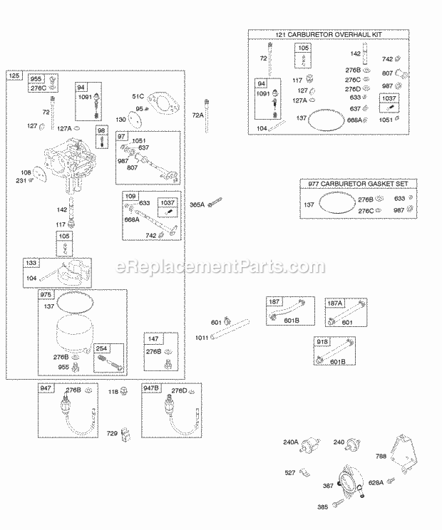 Briggs & Stratton 294775-1143-E1 Engine Carburetor Fuel Supply Carburetor Overhaul Kit Diagram