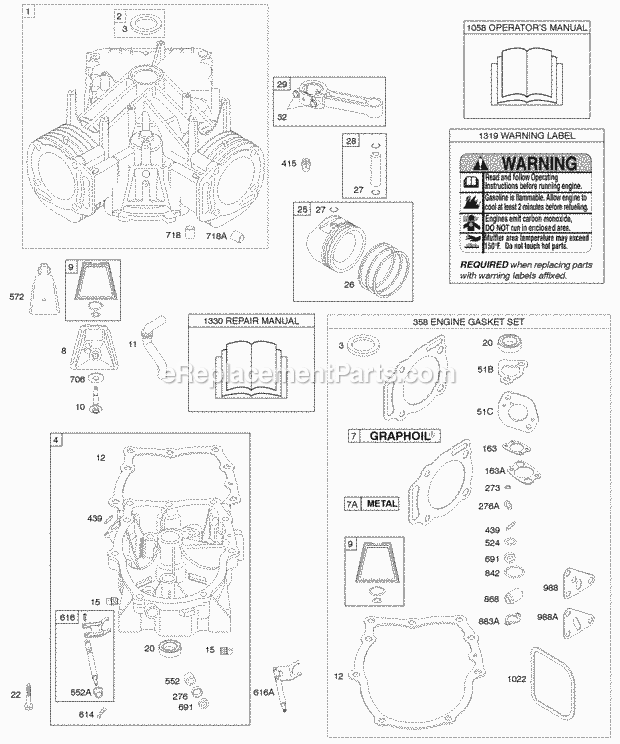 Briggs and Stratton 294777-0017-01 Engine Cylinder Crankcase CoverSump Engine Gasket Set Piston Rings Connecting Rod Diagram