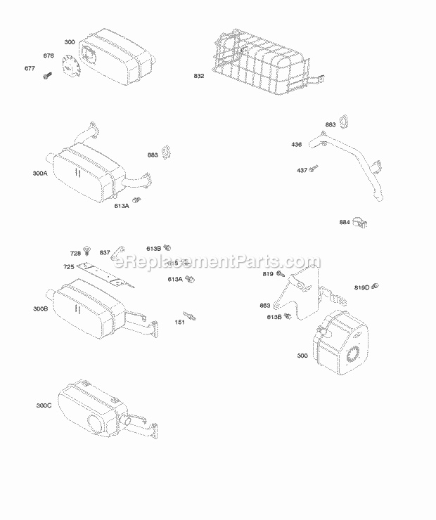 Briggs and Stratton 295342-0180-H1 Engine Exhaust System Diagram