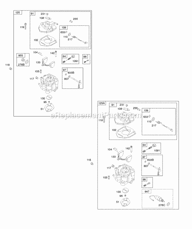 Briggs and Stratton 295342-0180-H1 Engine Carburetor Diagram