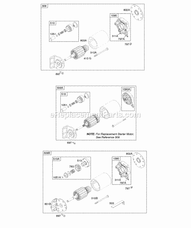 Briggs and Stratton 303442-0309-01 Engine Electric Starter 1 Diagram