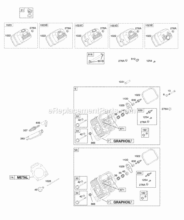 Briggs and Stratton 303442-1053-A1 Engine Cylinder Head Valves Rocker Covers Diagram