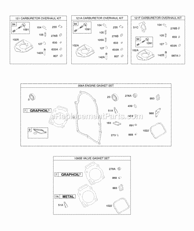 Briggs and Stratton 303447-0325-01 Engine Carburetor Overhaul Kit Engine  Valve Gasket Sets Diagram