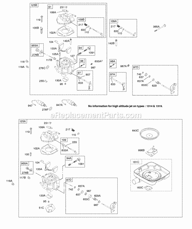 Briggs and Stratton 303447-1442-E1 Engine Carburetor Diagram