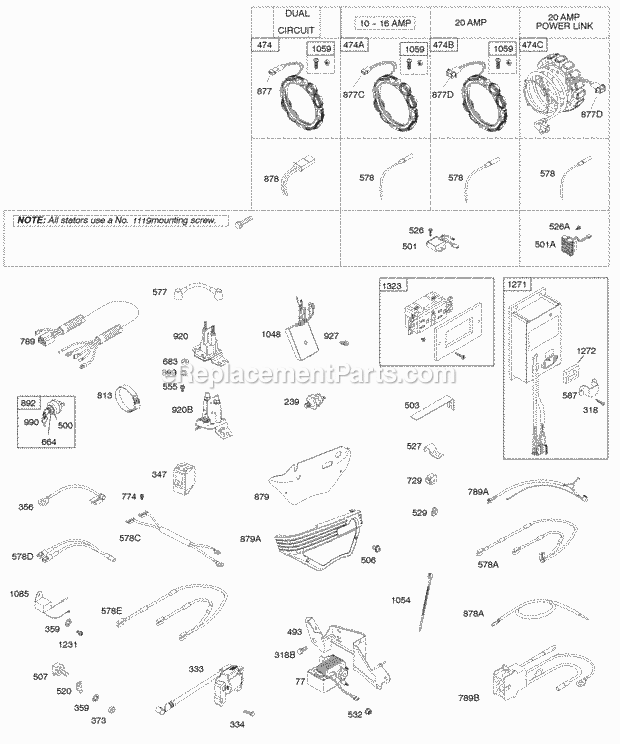 Briggs and Stratton 305442-0123-B1 Engine Alternator Regulator Wire Assemblies Diagram