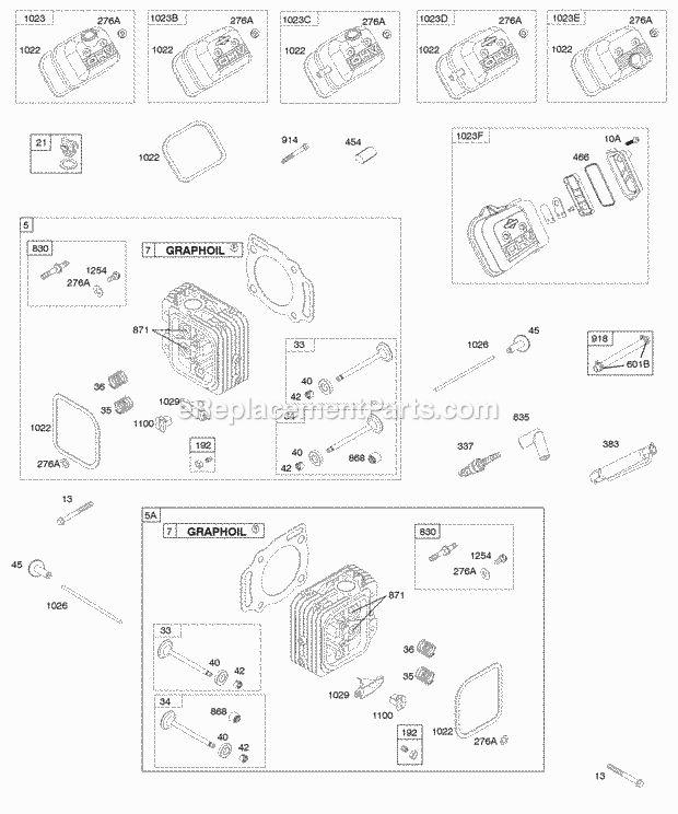 Briggs and Stratton 305442-1187-G1 Engine Cylinder Head Valve Covers Diagram