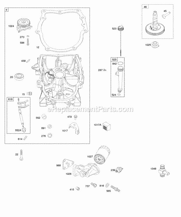 Briggs and Stratton 305777-0112-G1 Engine Engine Sump Camshaft Oil Filter Dipstick Tube Diagram
