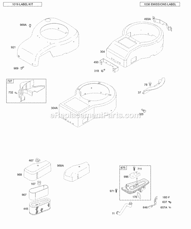 Briggs and Stratton 310707-0113-E1 Engine Blower Housing Blower Housing Cover Air Cleaner Diagram