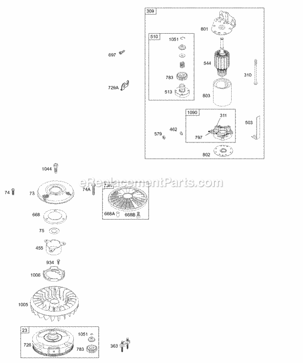 Briggs and Stratton 310707-0113-E1 Engine Electric Starter Flywheel Diagram