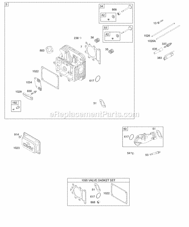 Briggs and Stratton 310707-0113-E1 Engine Head Intake Manifold Valve Gasket Diagram