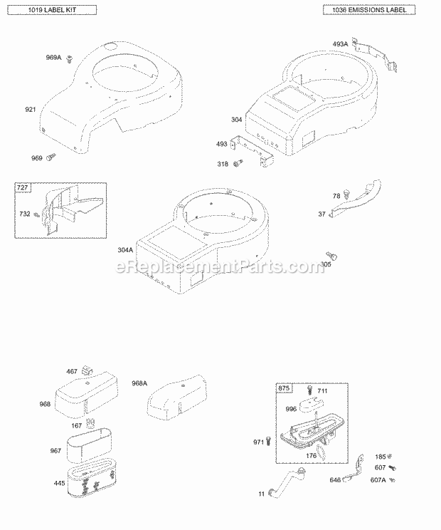 Briggs and Stratton 310707-0130-E3 Engine Blower Housing Blower Housing Cover Air Cleaner Diagram