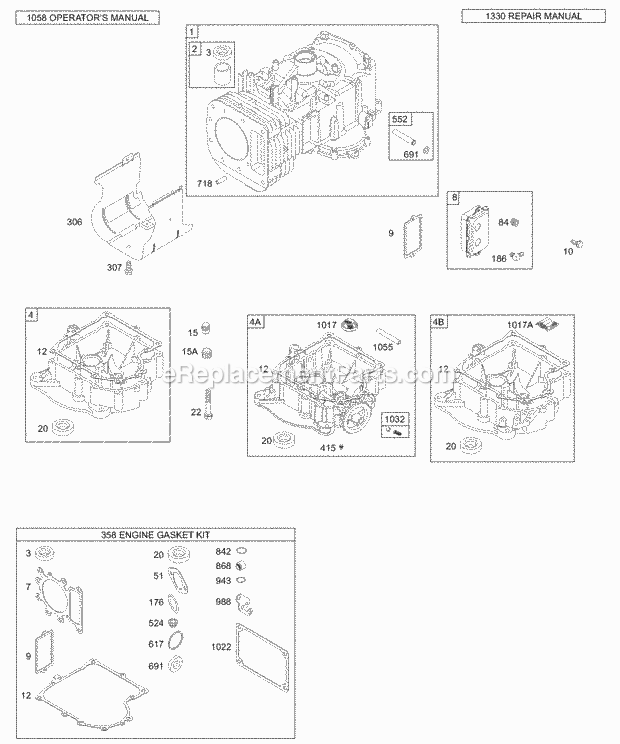 Briggs and Stratton 312777-0101-E1 Engine Crankcase CoverSump Cylinder KitGasket Sets - Engine Diagram