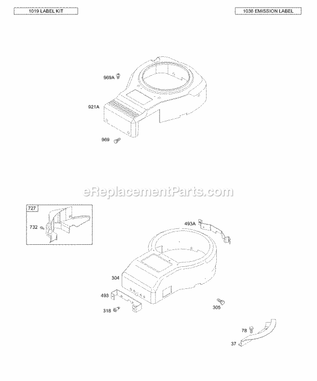 Briggs and Stratton 312777-0127-E1 Engine Blower Housing Diagram