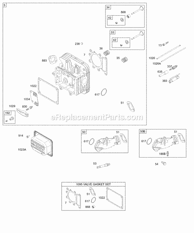 Briggs and Stratton 312777-0127-E1 Engine Head KitGasket Sets - Valve Diagram