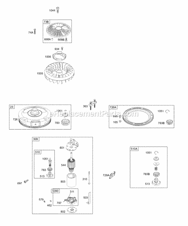 Briggs and Stratton 312777-0151-E1 Engine Electric Starter Flywheel Diagram
