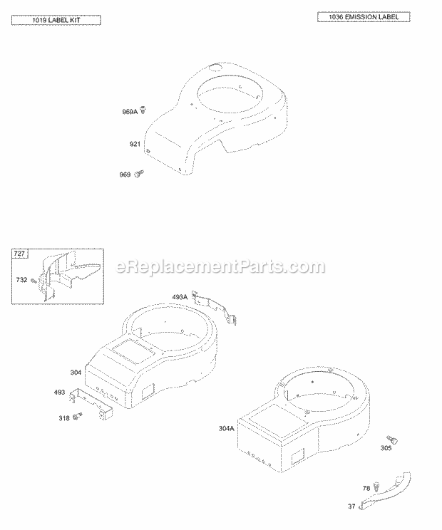 Briggs and Stratton 313777-0135-E1 Engine Blower Housing Diagram