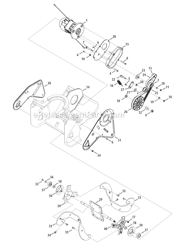 Troy-Bilt 31A-050-766 (2012) Flurry 1400 Snowblower Motor and Auger Diagram