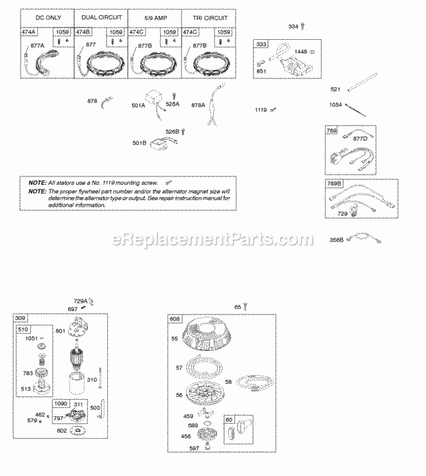 Briggs and Stratton 31A507-0126-B1 Engine Alternator Controls Electric Starter Governor Spring Ignition Diagram