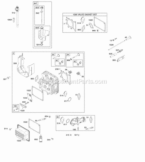 Briggs and Stratton 31A507-0143-B1 Engine Cylinder Head Gasket Set-Valve Lubrication Valves Diagram