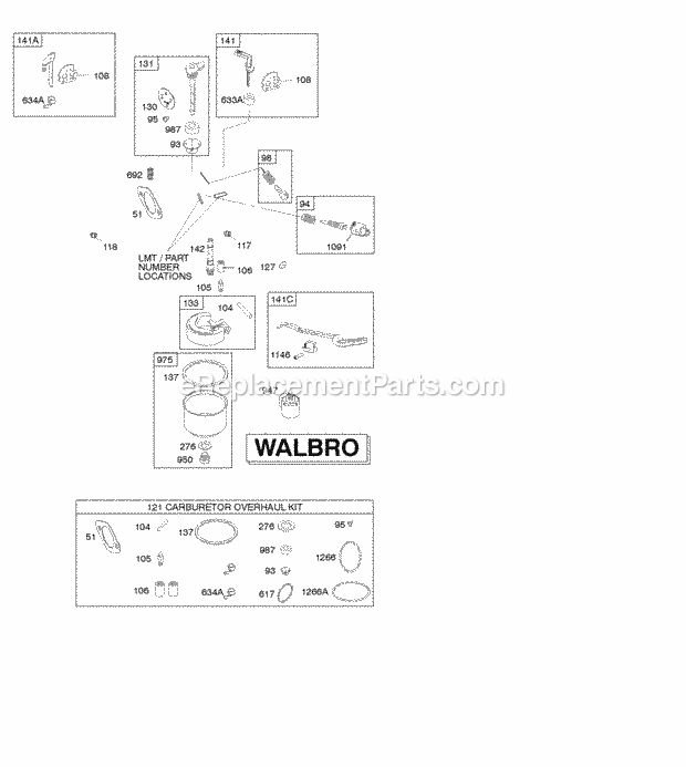 Briggs and Stratton 31A707-0874-G1 Engine Kit - Walbro Carburetor Overhaul Walbro Carburetor Diagram