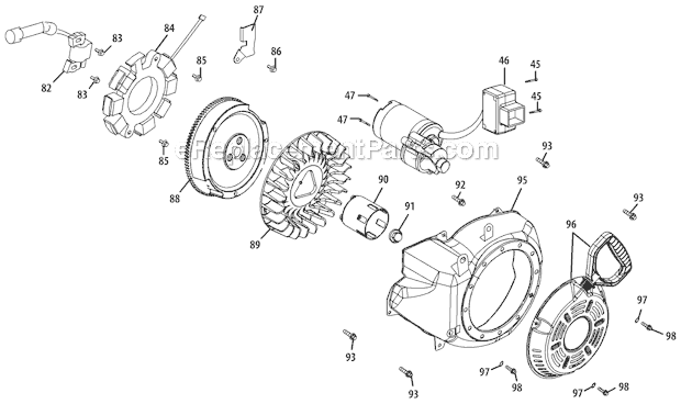 Troy-Bilt 31AH55R5711 (2012) Storm 3090 Snowblower Starter Assembly and Blower Housing Diagram