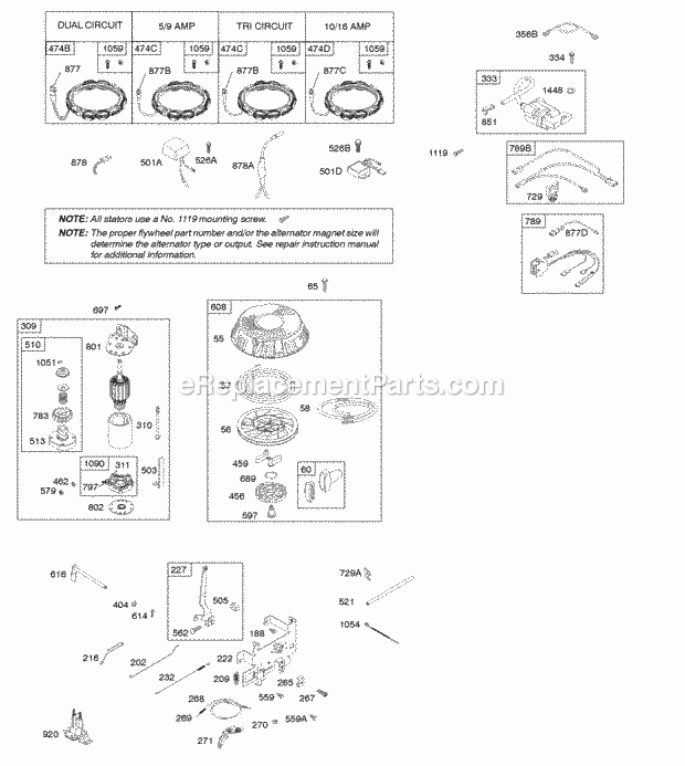 Briggs and Stratton 31C707-0826-B1 Engine Alternator Controls Electric Starter Governor Spring Ignition Diagram