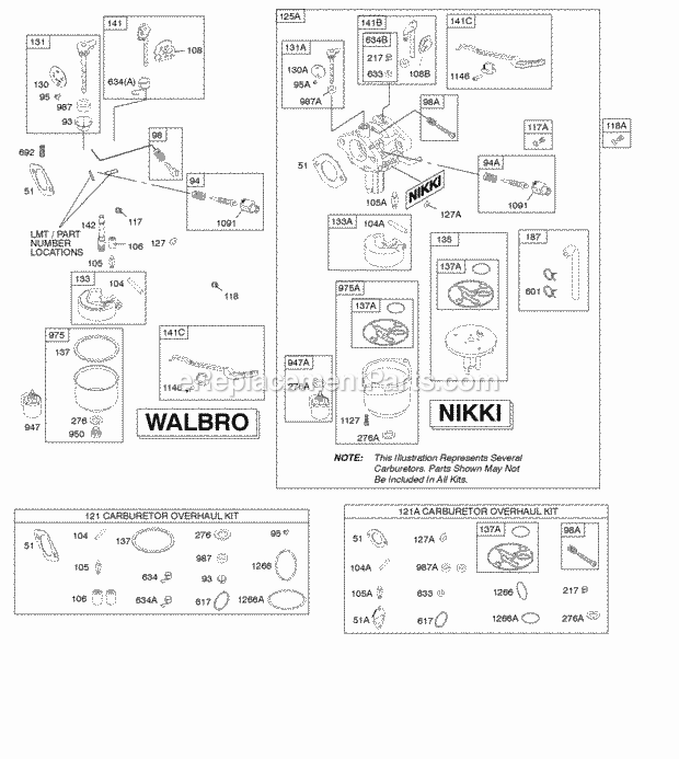 Briggs and Stratton 31C707-1431-B1 Engine Carburetor Kit - Carburetor Overhaul Diagram