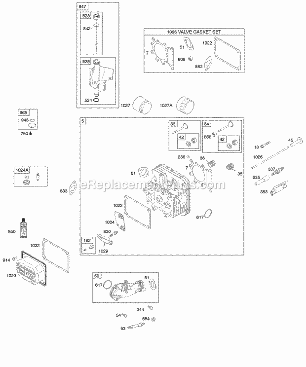 Briggs and Stratton 31P877-0036-E1 Engine Cylinder Head Gasket Set - Valve Intake Manifold Lubrication Valves Diagram