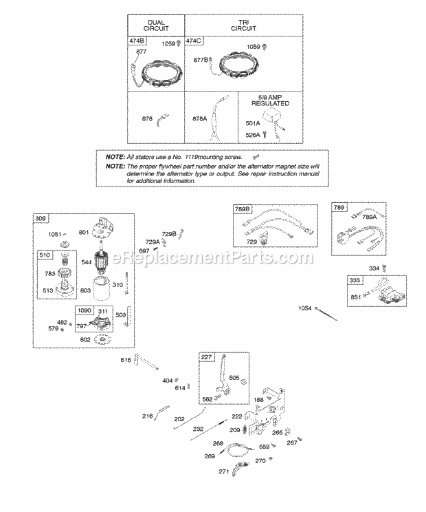 Briggs and Stratton 31P877-0118-E1 Engine Alternator Controls Electric Starter Governor Spring Ignition Diagram