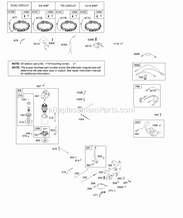 Briggs and Stratton 31Q777-0036-B1 Engine Controls Electric Starter Governor Spring Ignition Diagram