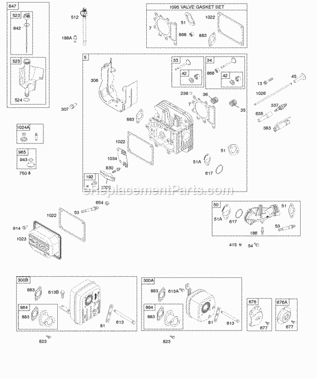 Briggs and Stratton 31Q777-0036-B1 Engine Cylinder Head Exhaust System Gasket Set - Valve Lubrication Valves Diagram