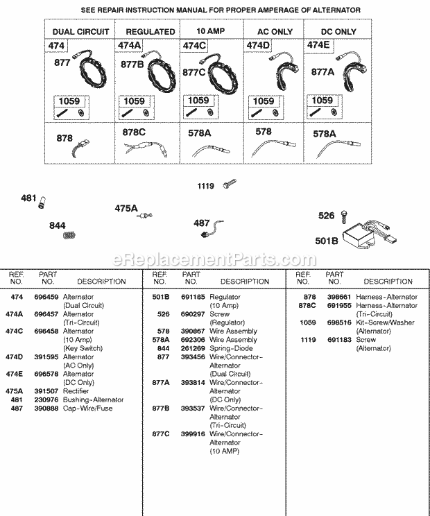 Briggs & Stratton 326431-0138-99 Engine Alternators Diagram