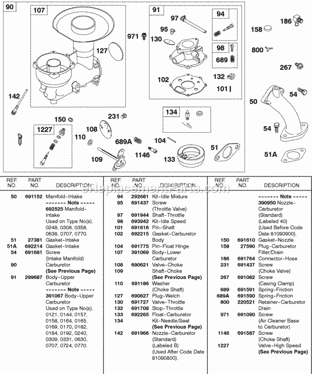 Briggs & Stratton 326431-0138-99 Engine Carburetor Diagram