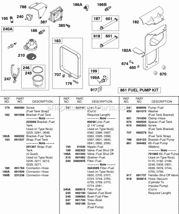 Briggs & Stratton 326431-0159-99 Engine Fuel Pump Fuel Filter Diagram