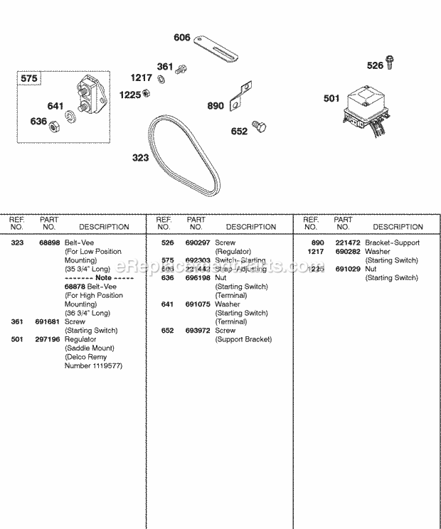 Briggs & Stratton 326431-0159-99 Engine Regulator Vee Belt Diagram