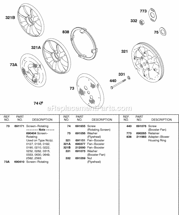 Briggs & Stratton 326431-0218-99 Engine Booster Fans Rotating Screens Diagram