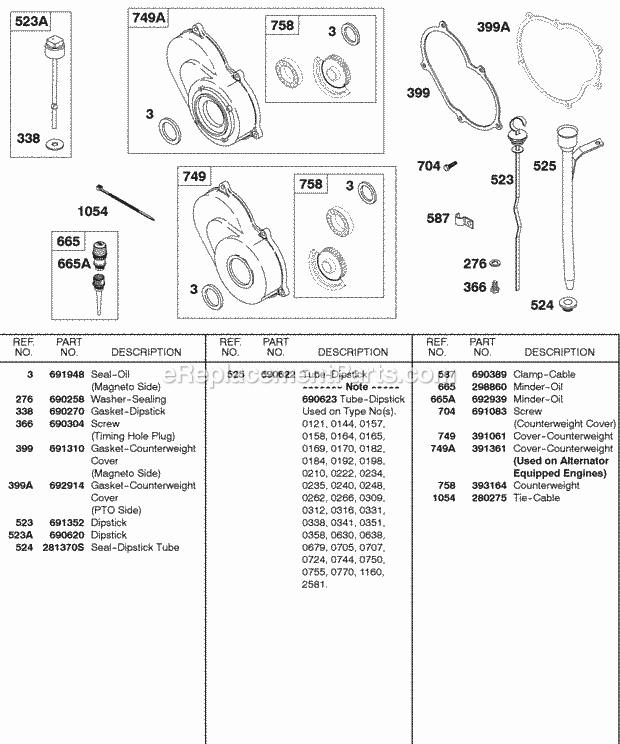 Briggs and Stratton 326431-0248-99 Engine Counterweight Cover Oil Fill Diagram