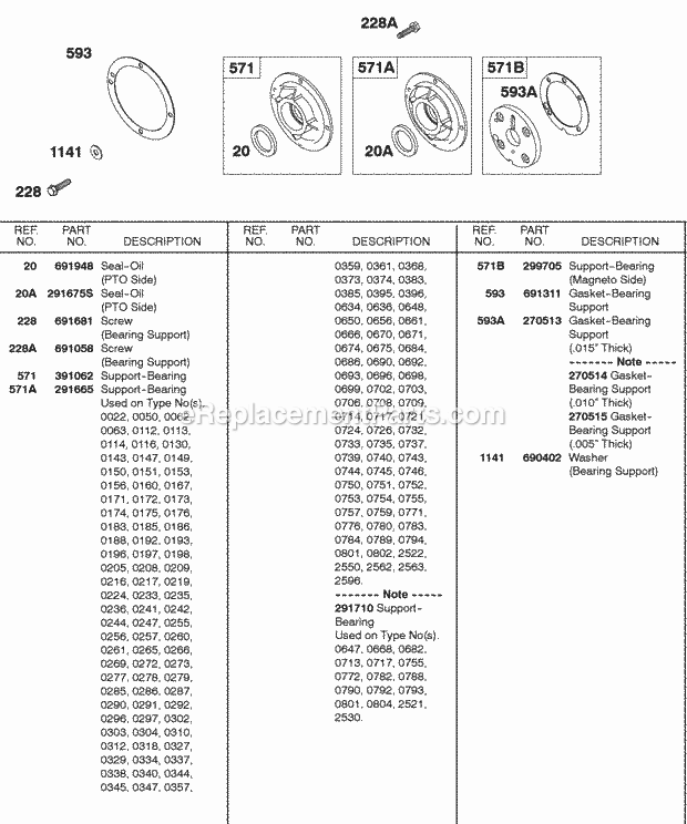Briggs and Stratton 326431-0260-99 Engine Bearing Supports Gaskets Diagram
