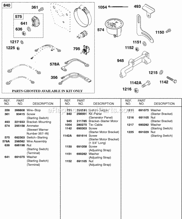 Briggs and Stratton 326437-0028-99 Engine Panel Kit Gages Wires Diagram
