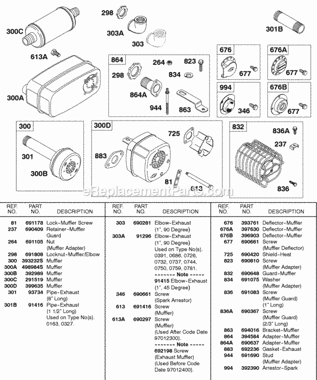 Briggs and Stratton 326437-0671-03 Engine Muffler Shields Diagram
